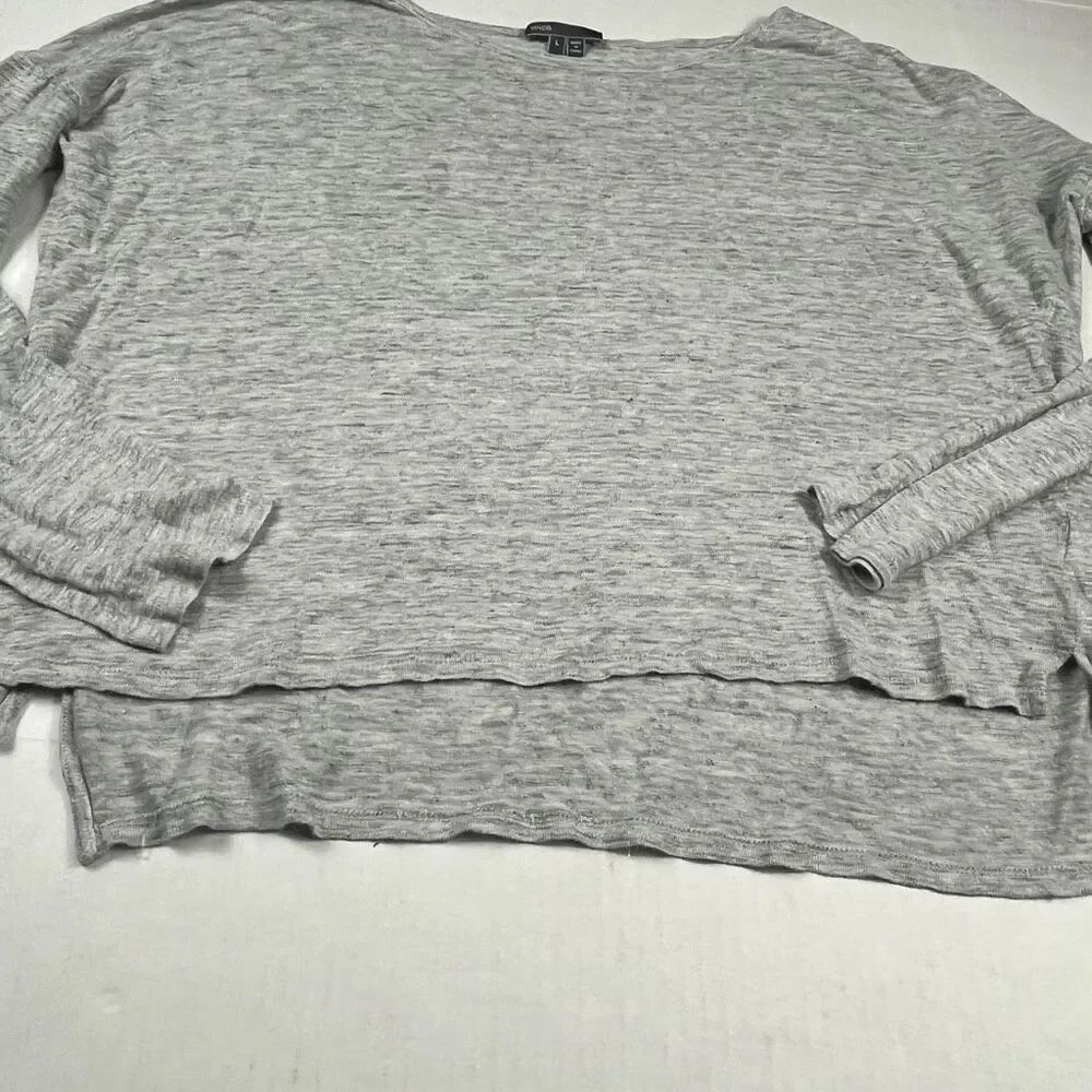 VinceâWomen Slub Linen Sweater Gray Breathable Layering Relaxed Fit Pullover L - Picture 2 of 11